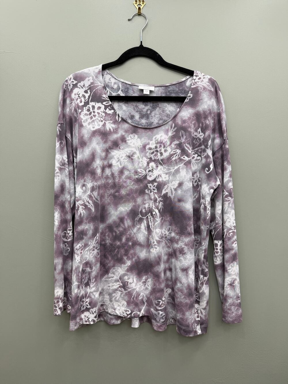 J. Jill Purple Floral Tie Dye Modal Blend Long Sleeve Top Women's XL